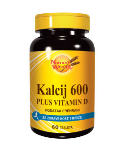 NATURAL WEALTH KALCIJ 600+VITAMIN D 60 tableta, Dodatak prehrani za mineralizaciju kostiju